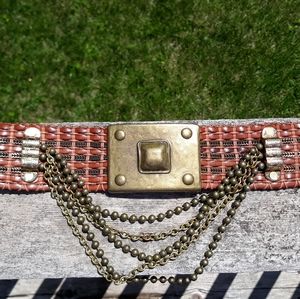 Streets Ahead Woven Leather & Brass Wide Belt S